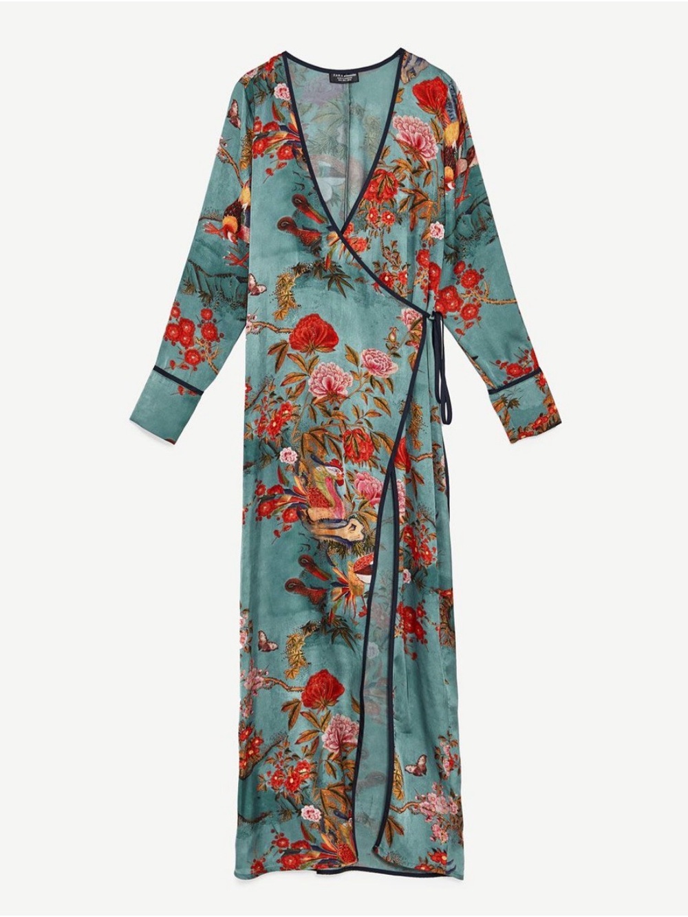 Zara rare boho chic garden party asian inspired satin wrap maxi dress kimono
